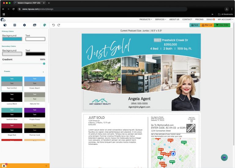 Design like a pro with RSP USA's Drag-and-Drop Postcard Editor for real estate agents