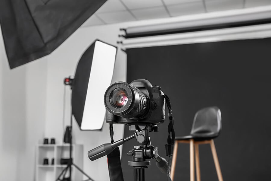 Modern camera in professional photo studio for real estate agent headshots