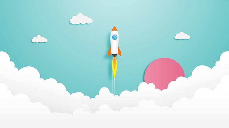 Illustrated image of a rocket launch symbolizing supercharging marketing and real estate farming results
